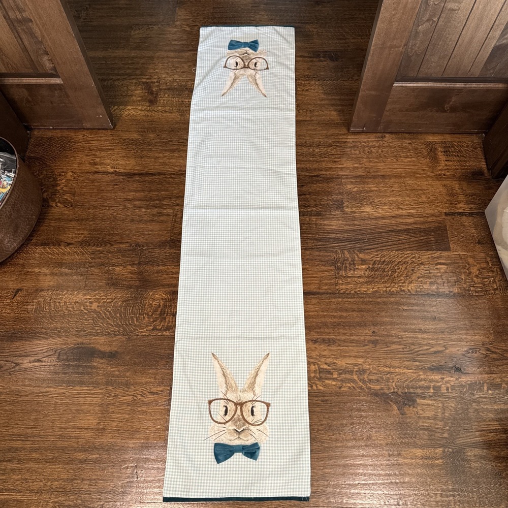Hip Hop Easter Table runner 70 X 16 Rabbits With Bow Ties Gingham‎ - Picture 5 of 10
